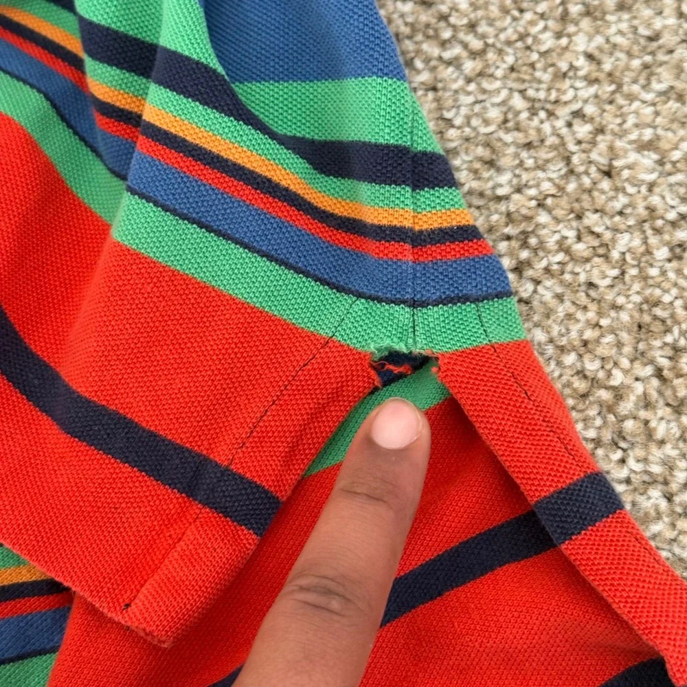 Polo Ralph Lauren Polo Shirt Men XL Multi Color Striped Short Sleeve Repair